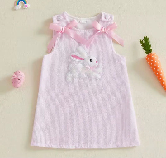 Pink Bunny Stripes Dress - Girls Easter