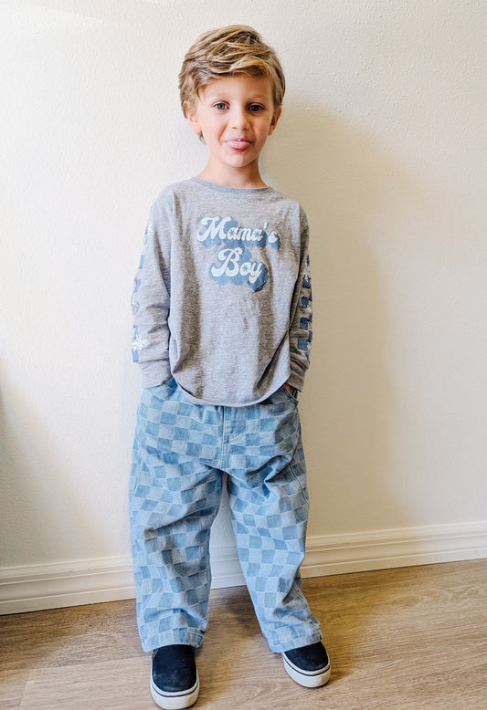 Checkered Baggy Blue Jeans - Kids