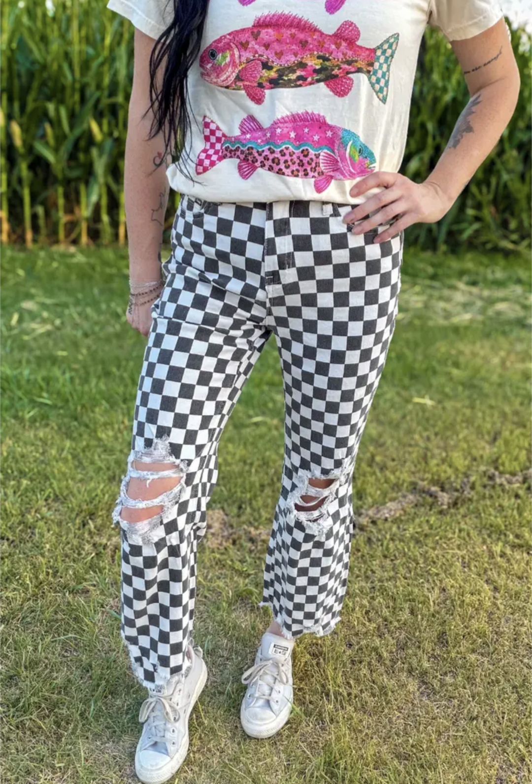 Women's Checkered Jeans