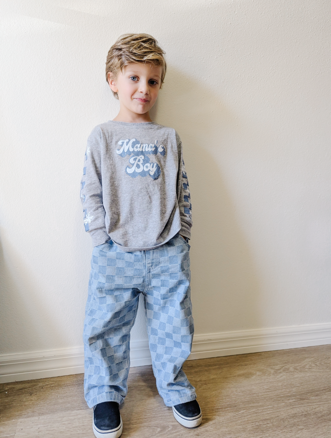 Checkered Baggy Blue Jeans - Kids