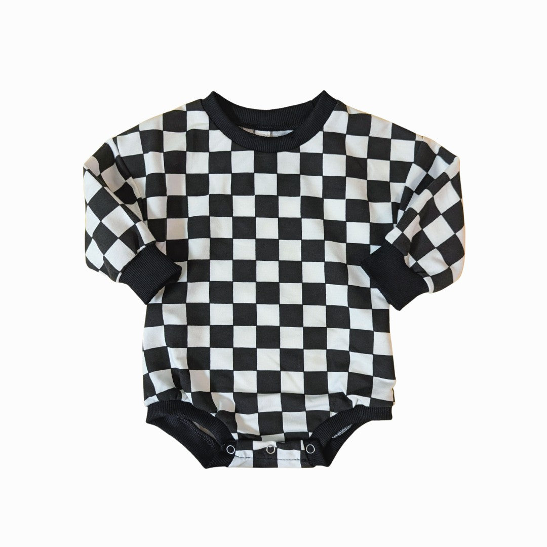 Black and White Checkered Bubble Romper - Baby