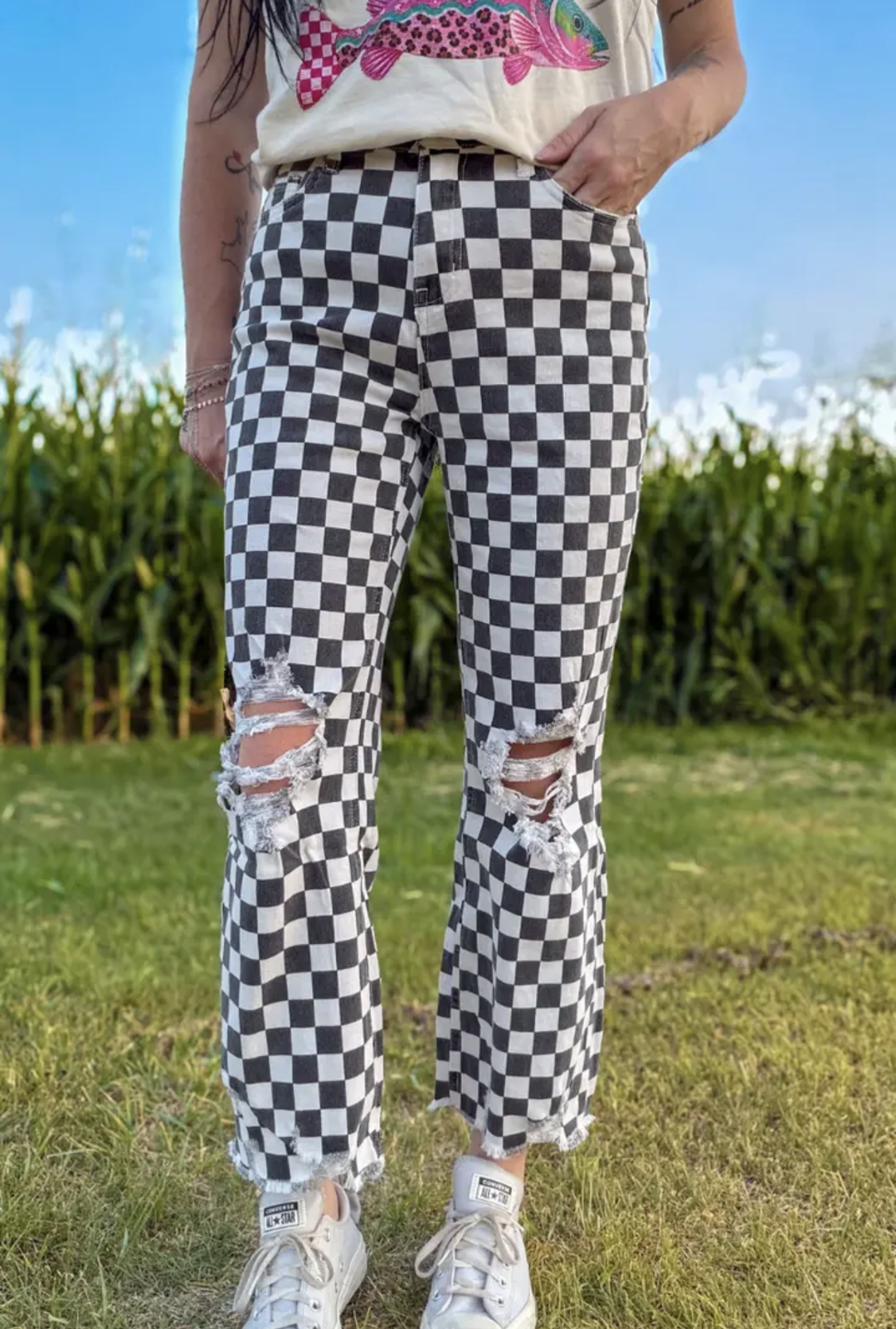 Women's Checkered Jeans