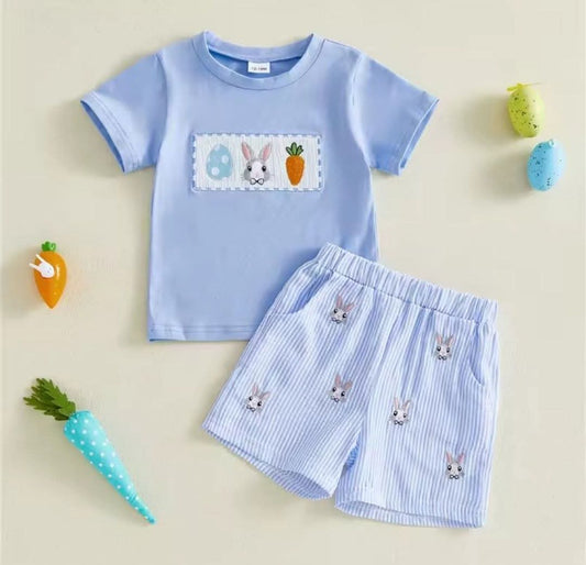 Blue Easter Bunny Two Piece Shorts Set - Boys