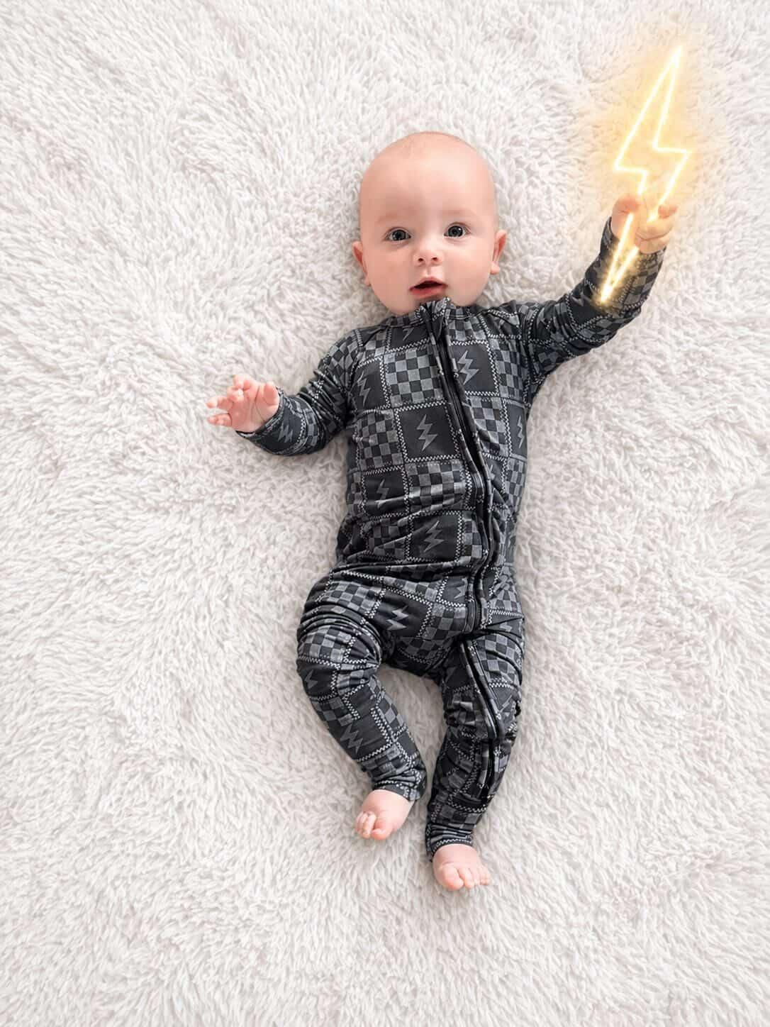 Charcoal Checks Bamboo Zipper Romper