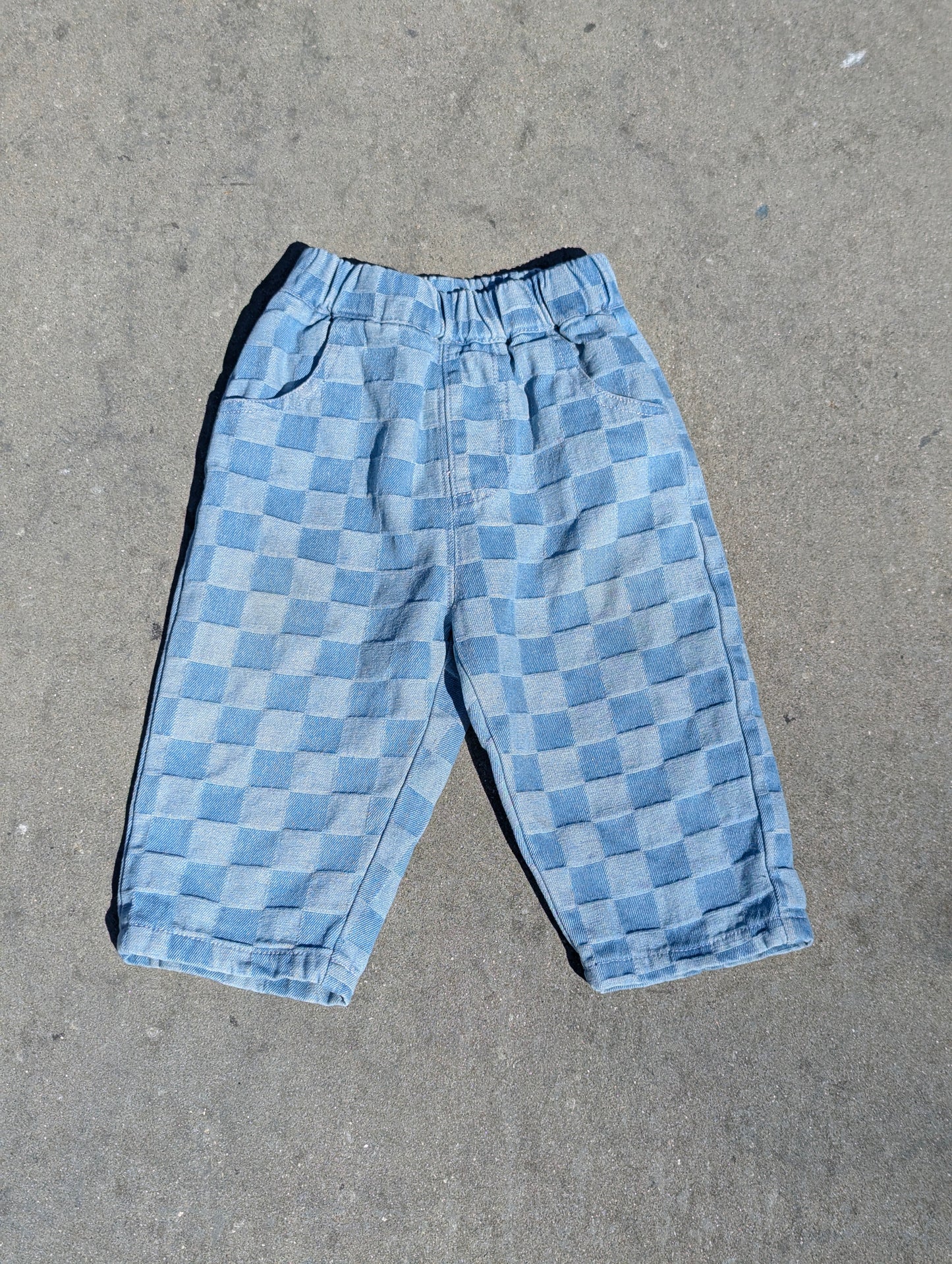 Checkered Baggy Blue Jeans - Kids