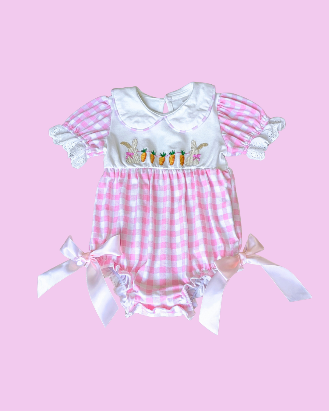 Pink Gingham Bunny Romper - Baby Girl Easter