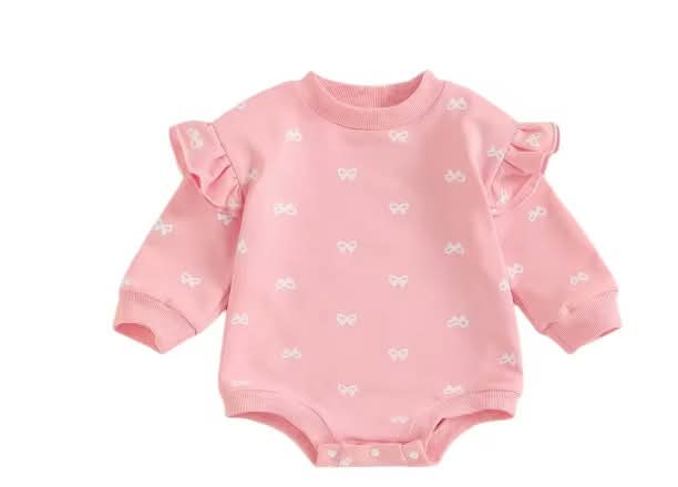 Pink Bows Ruffle Bubble Romper - Baby Girls