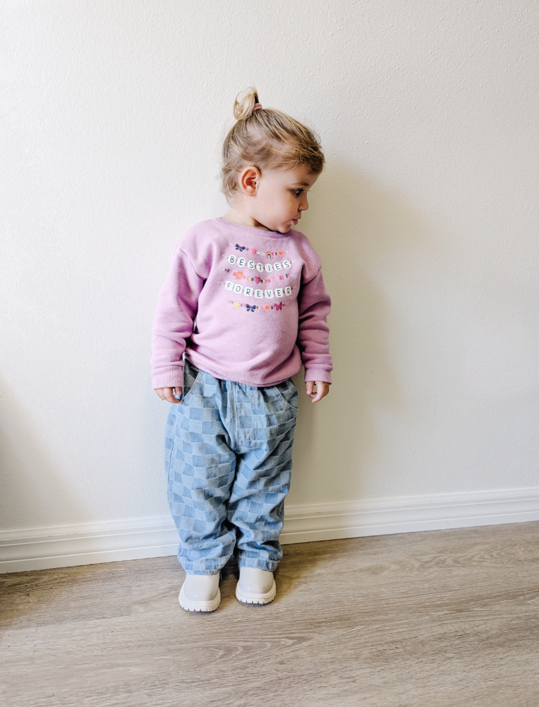 Checkered Baggy Blue Jeans - Kids