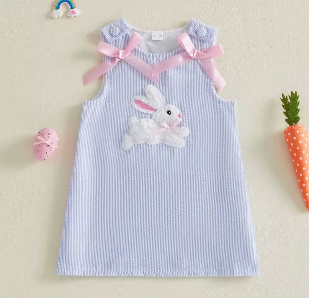 Blue Bunny Stripes Dress - Girl's Easter