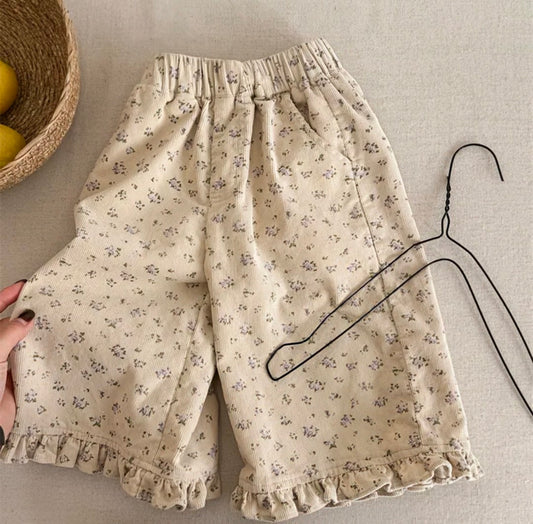 Dainty Florals Corduroy Ruffle Bottoms - Girls