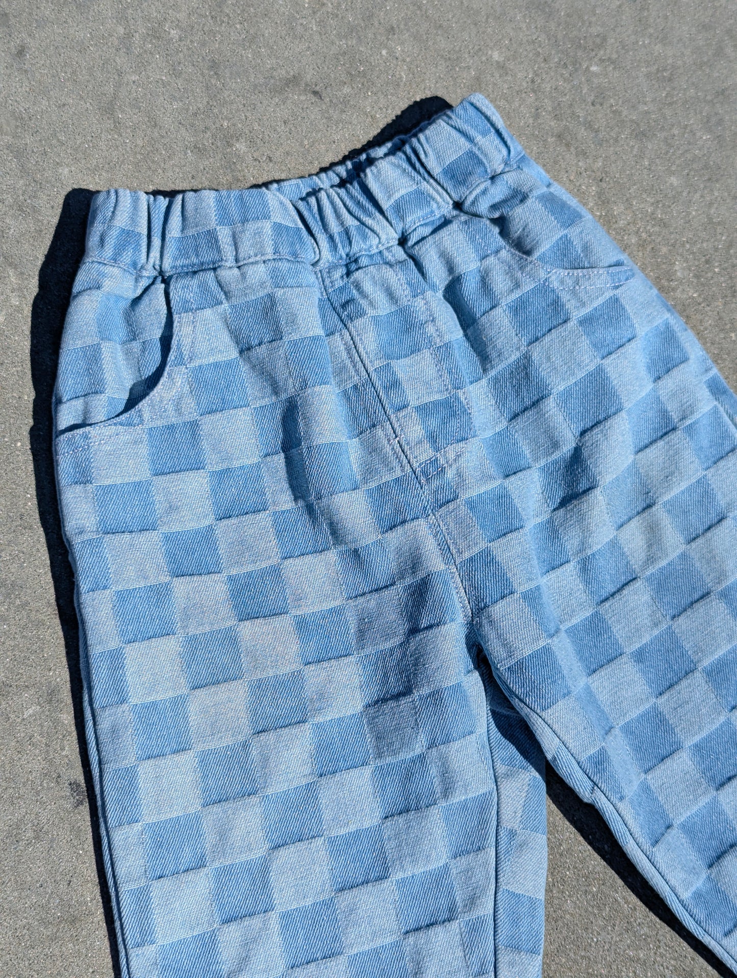 Checkered Baggy Blue Jeans - Kids