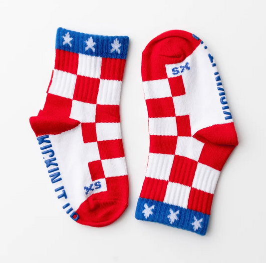 Red White & Check Patriotic Kid's Socks