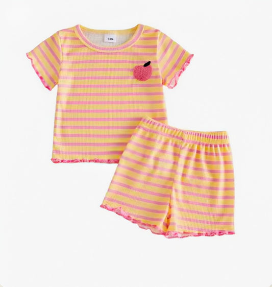 Pink Lemonade Striped Shorts Set - Girls