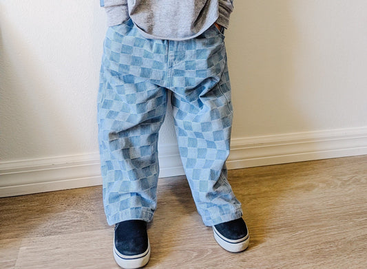 Checkered Baggy Blue Jeans - Kids