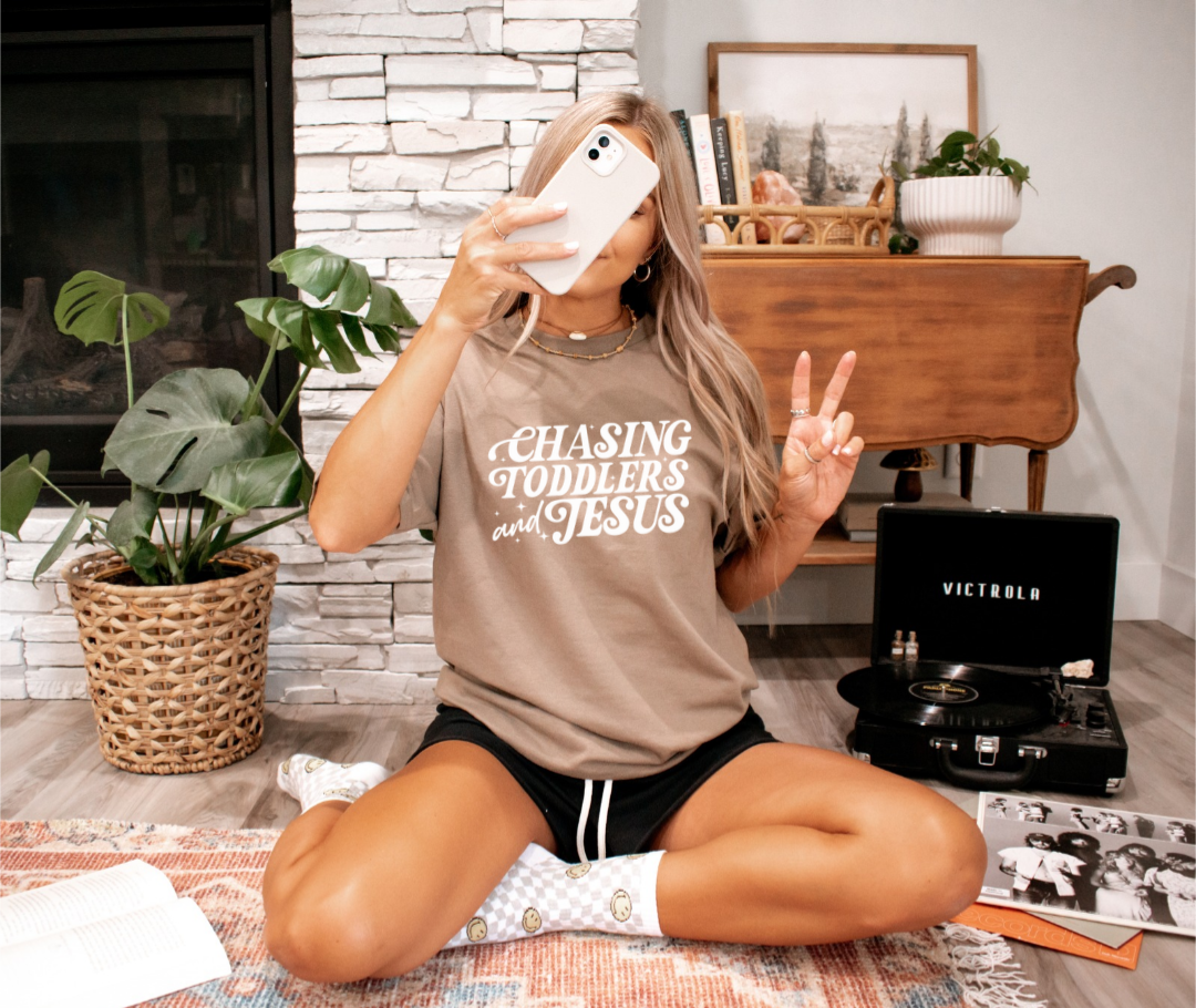 Chasing Toddlers and Jesus Mocha T-shirt - Women