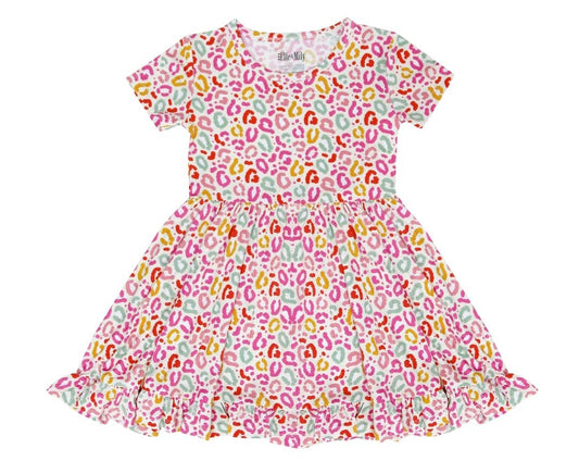 Rainbow Leopard Ruffle Twirl Dress