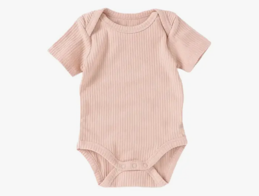 Powder Pink Ribbed Organic Onesie