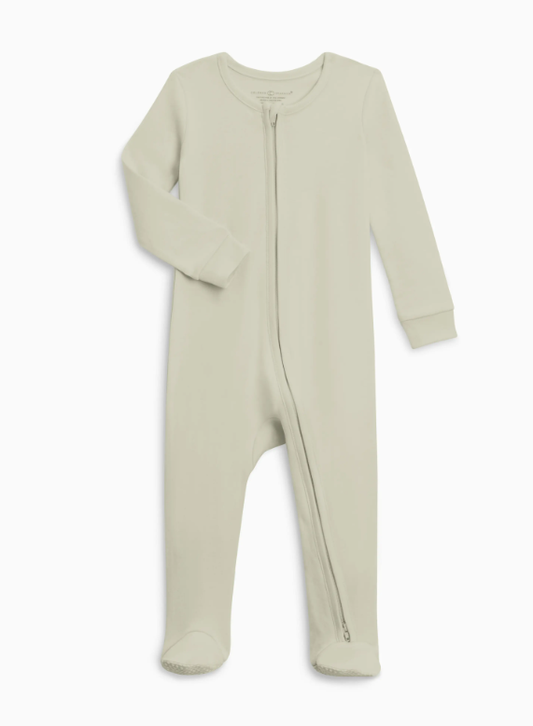 Sage Green Organic Cotton Zipper Footie