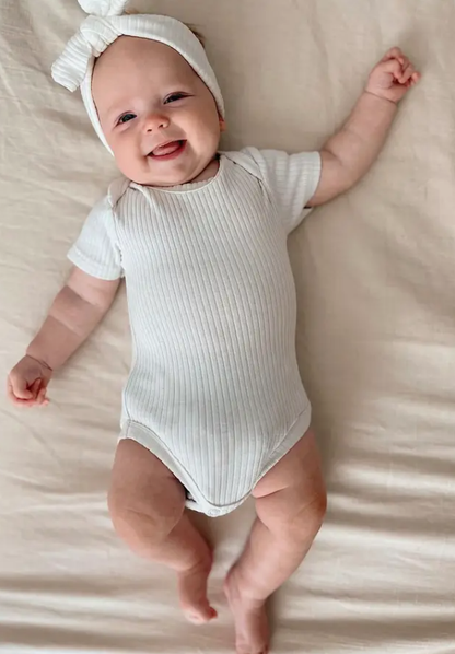 White Ribbed Organic Onesie