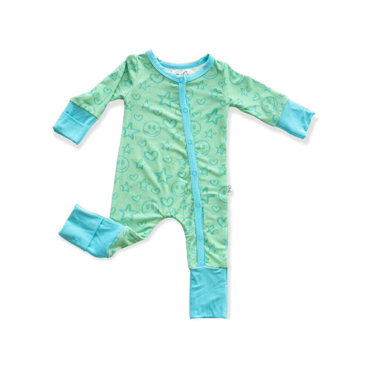 Green Smiley Bamboo Convertible Snap Romper